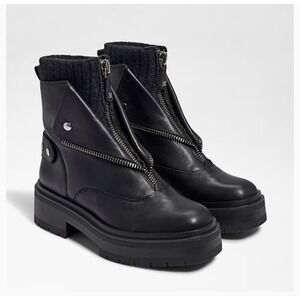Sam Edelman Linds Zipper Chelsea Boot Black Leather Booties Chunky Lug Sole 9‎